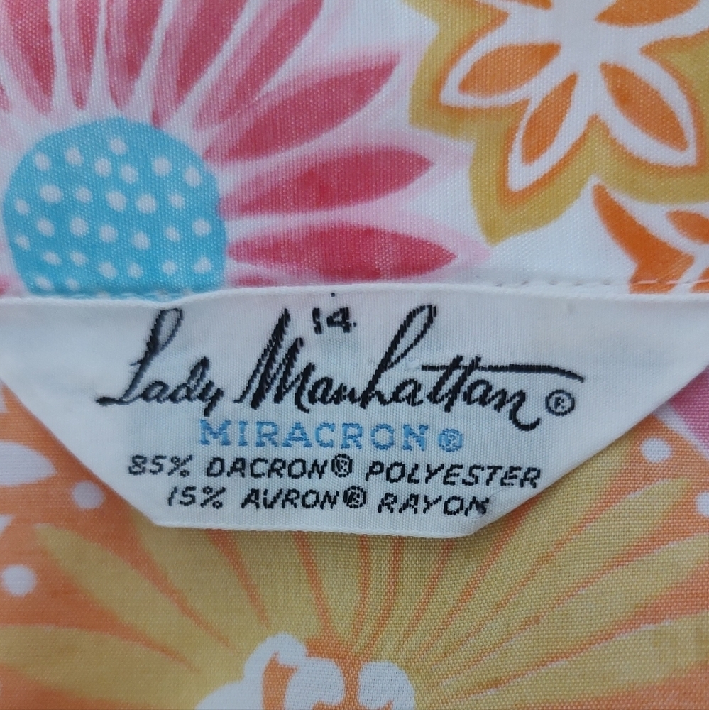 LADY Manhattan Vintage Sleeveless Bright Floral Design Blouse Sz.14 - Picture 5 of 5